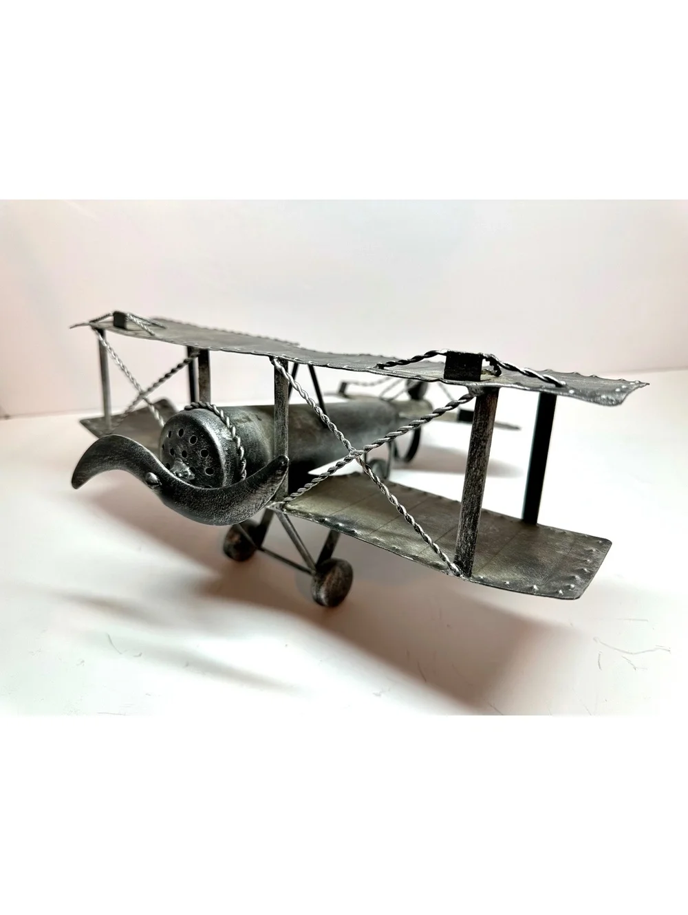 Vintage WWI-Style Metal Biplane Aircraft Desktop / Shelf Decor